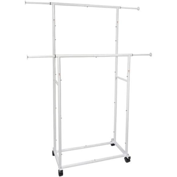 Simple Standard Double Rod Clothing Metal Garment Rack (White) - Picture 1 of 6